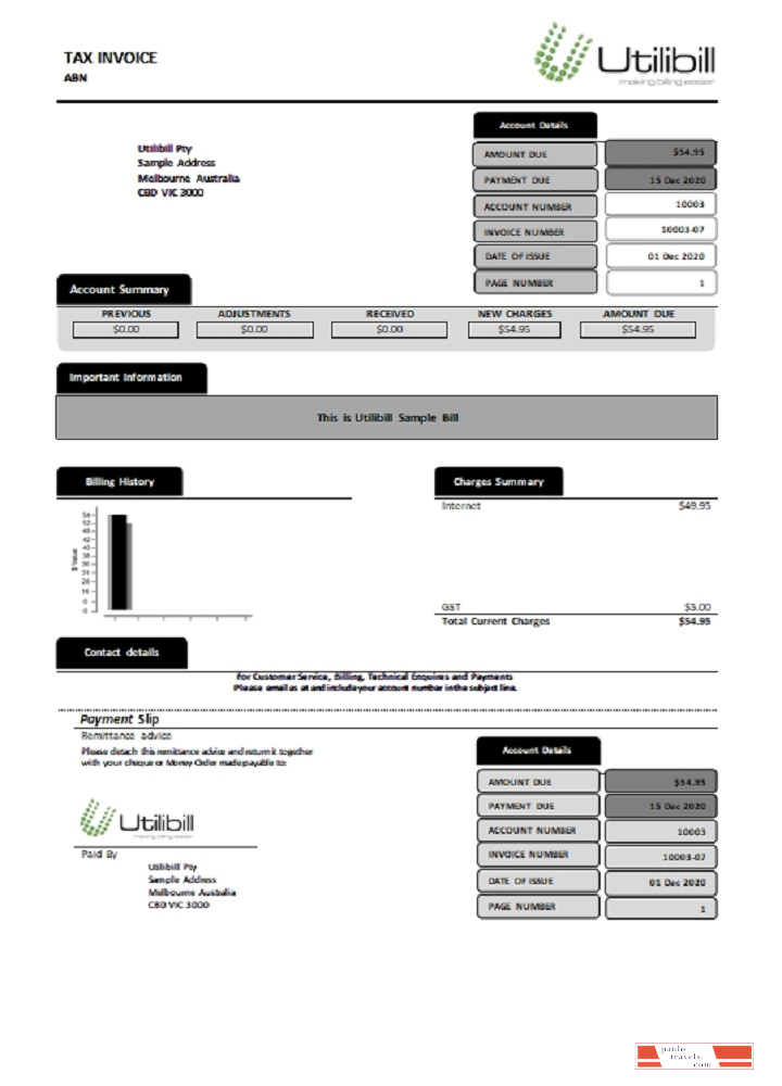 Australia Utilibill easy to fill template in Word and PDF format (.doc and .pdf)